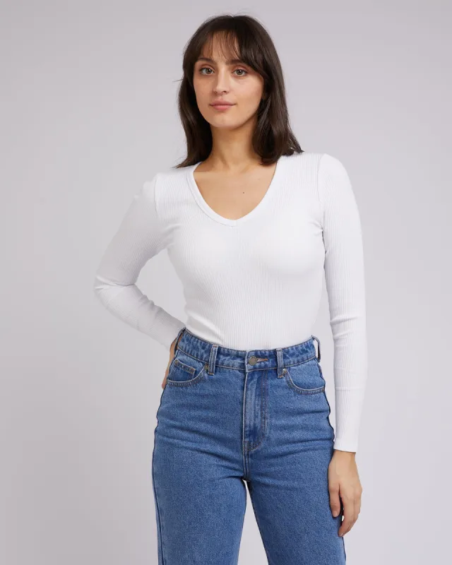 Eve Rib V Neck Long Sleeve Top White sold by edge clothing