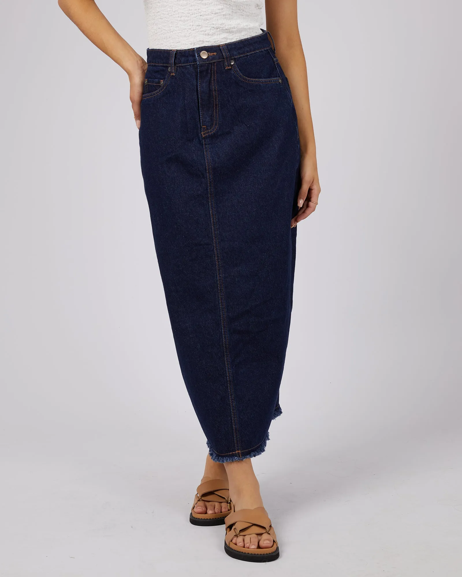 Ray Denim Maxi Skirt Organic Blue sold by edge clothing
