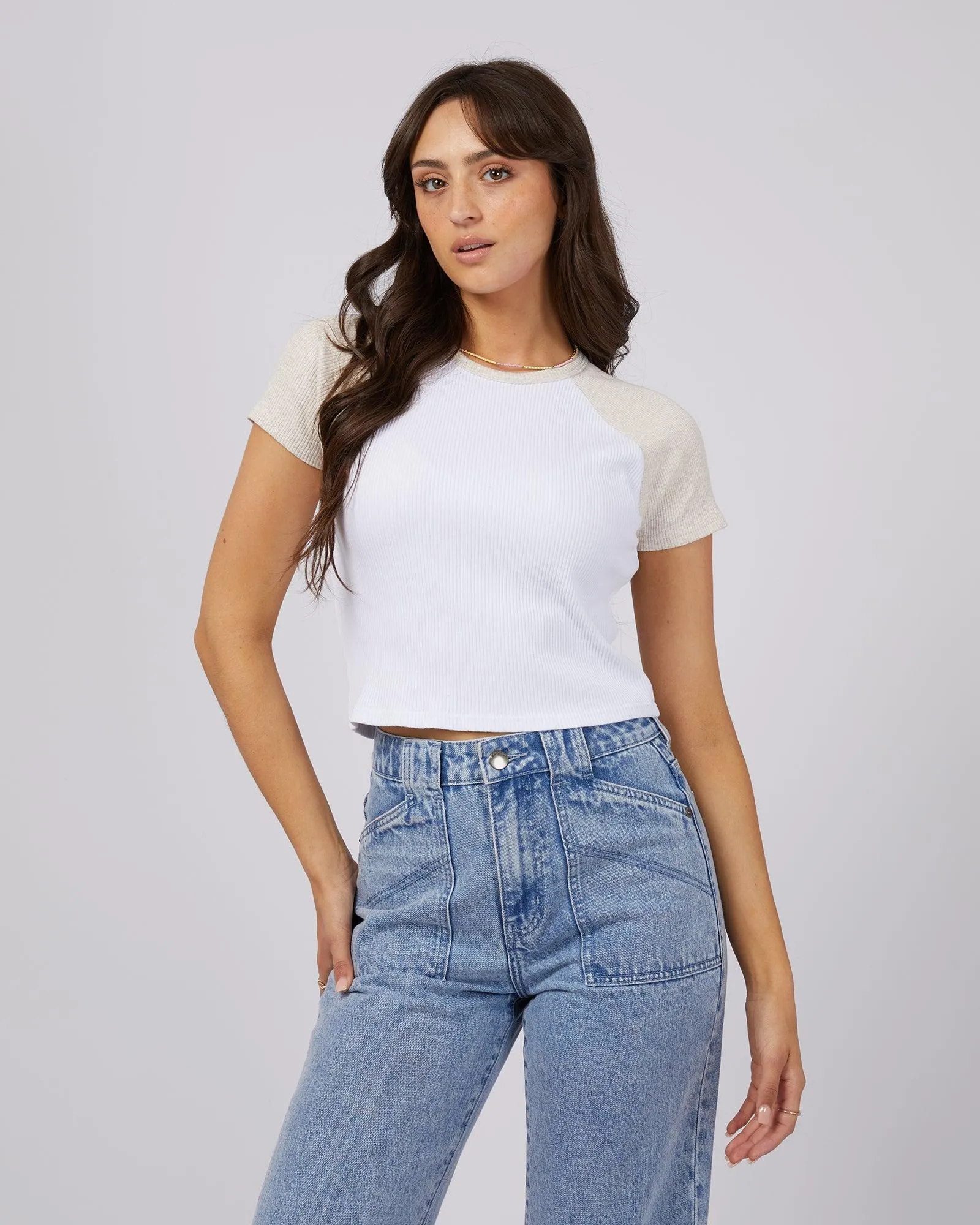 Eve Ringer Rib Tee Oat sold by edge clothing