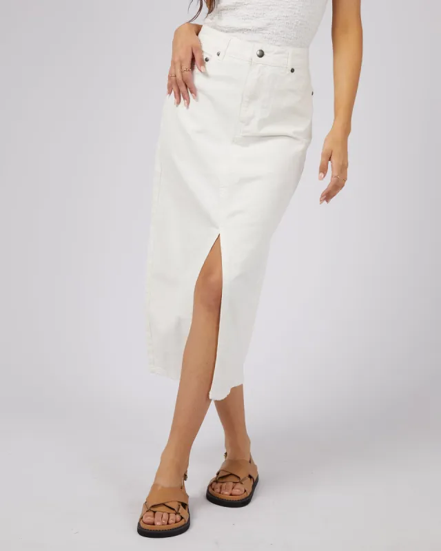 Jessie Midi Denim Skirt Vintage White sold by edge clothing