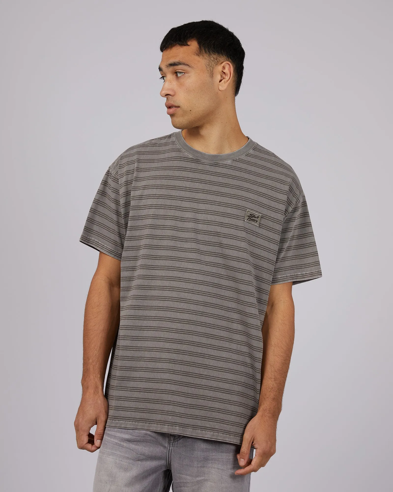 Overdyed Stripe Tee Charcoal sold by edge clothing