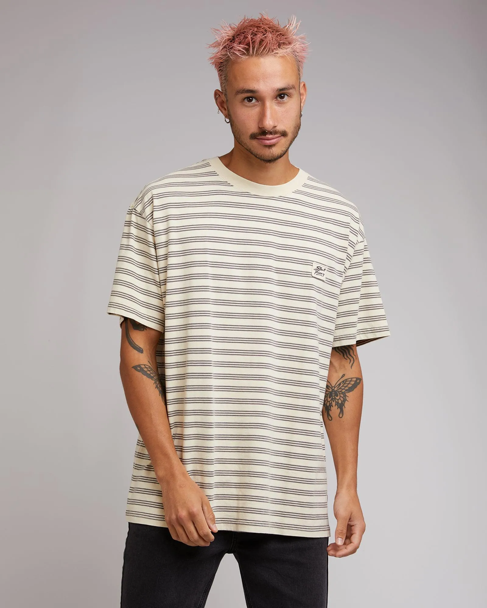 Overdyed Stripe Tee Tan sold by edge clothing