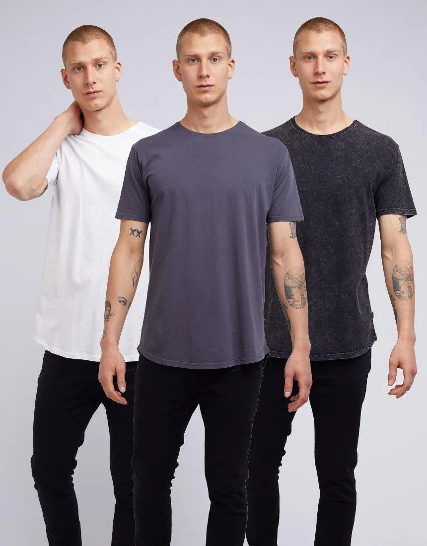 Acid Tail Tee 3 Pack Navy, Washed Black & White sold by edge clothing