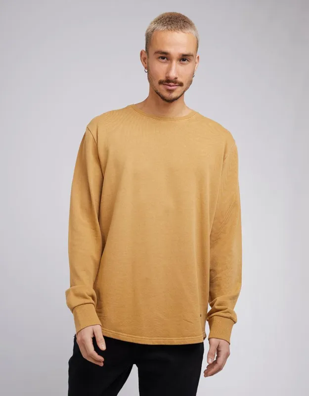 Curved Hem Crew Mustard sold by edge clothing