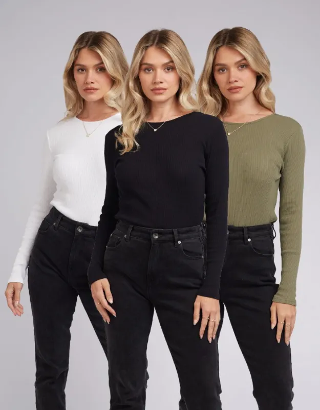 Rib Long Sleeve 3 Pack White, Black & Khaki sold by edge clothing
