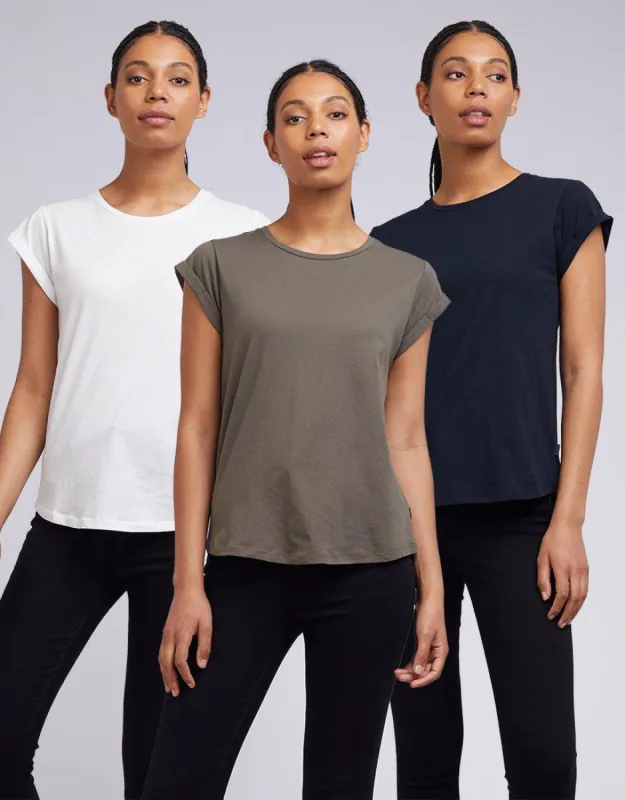 Lucy Tee 3 Pack Black, White & Khaki sold by edge clothing