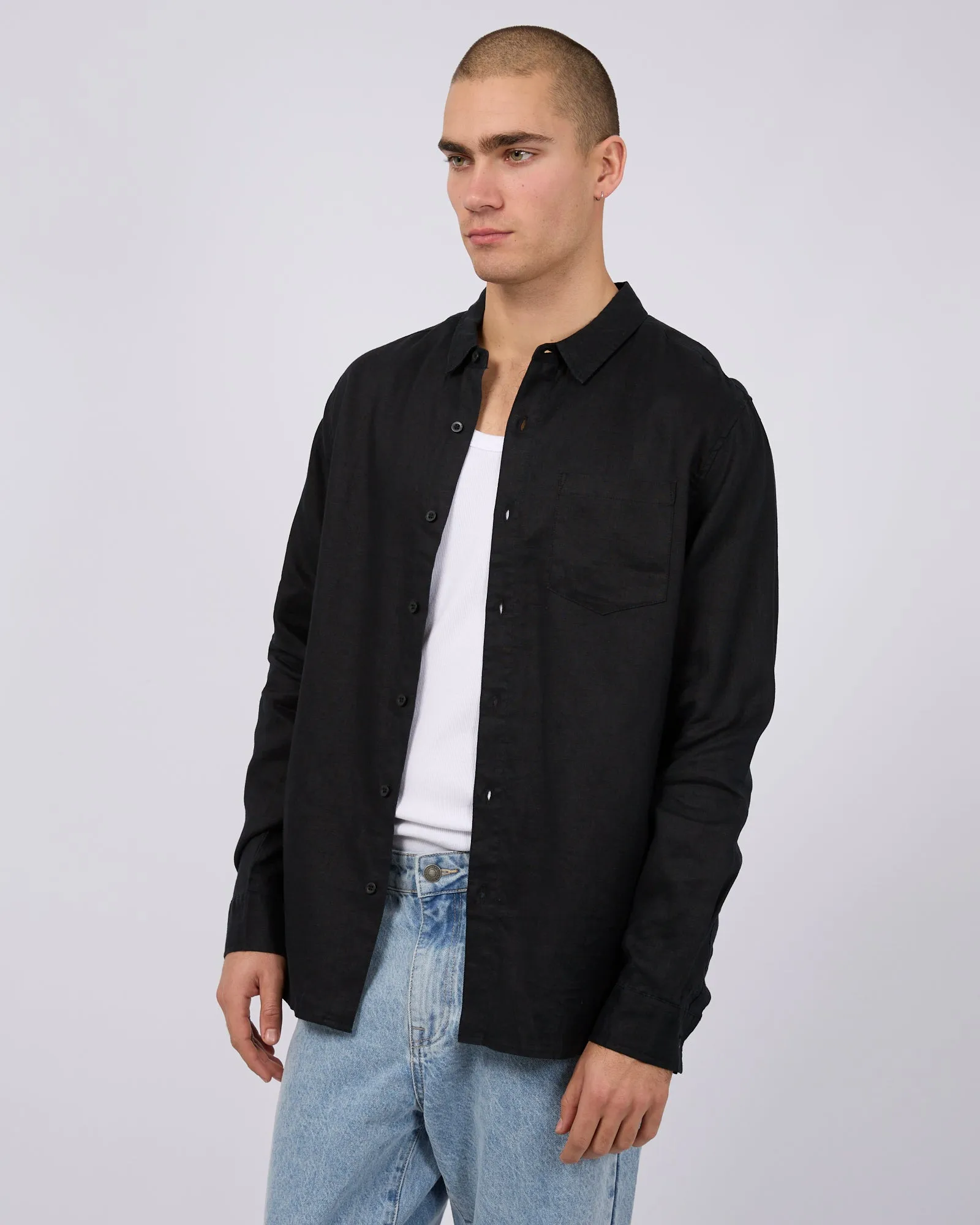 Linen Long Sleeve Shirt Black sold by edge clothing product image thumbnail 4