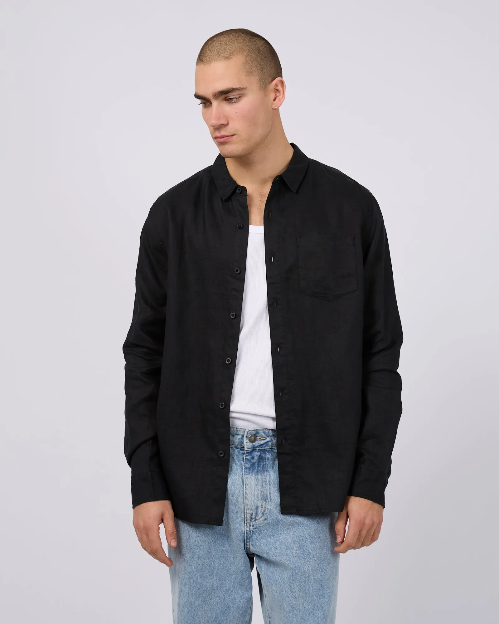 Linen Long Sleeve Shirt Black sold by edge clothing