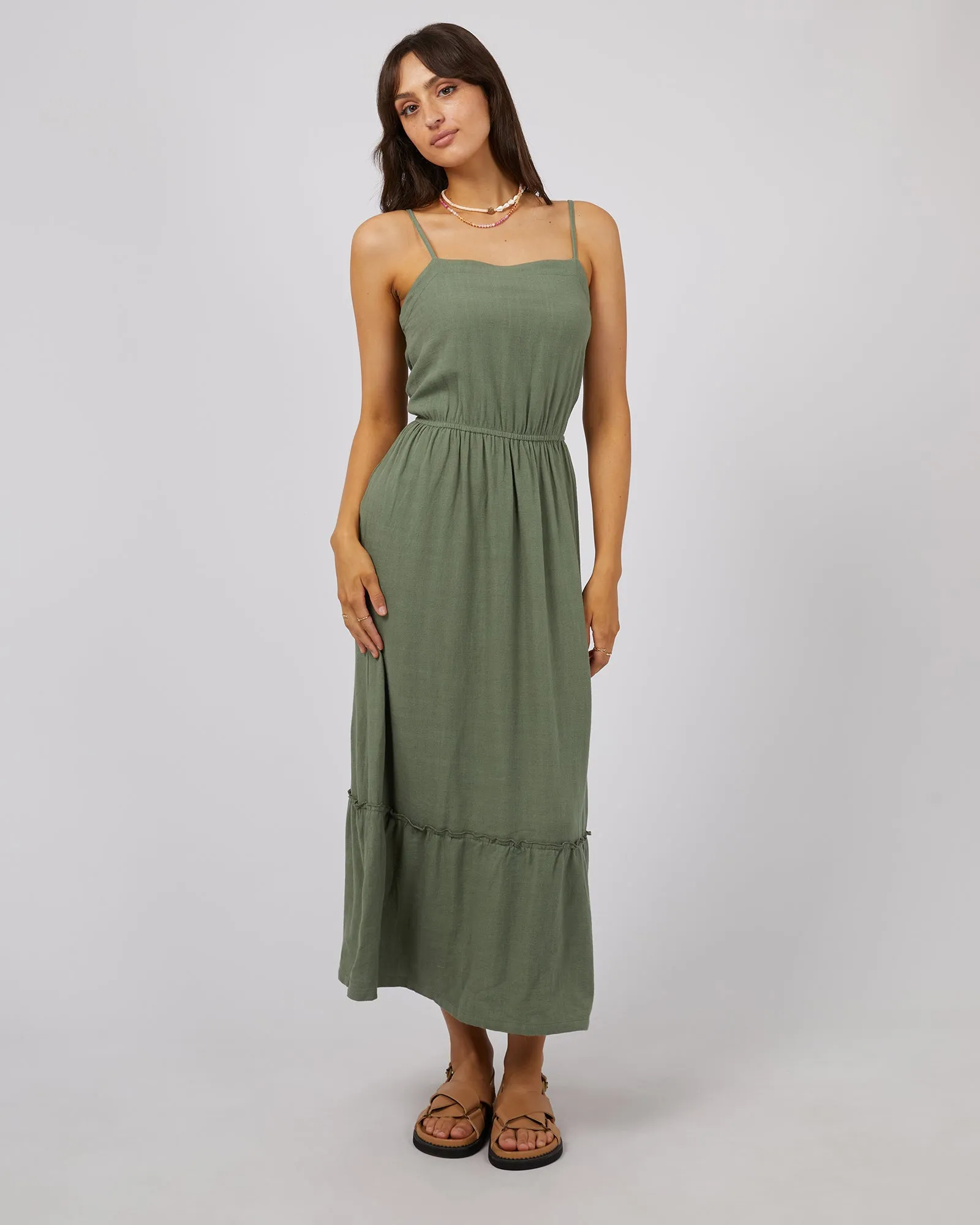 Luxe Linen Maxi Dress Khaki sold by edge clothing