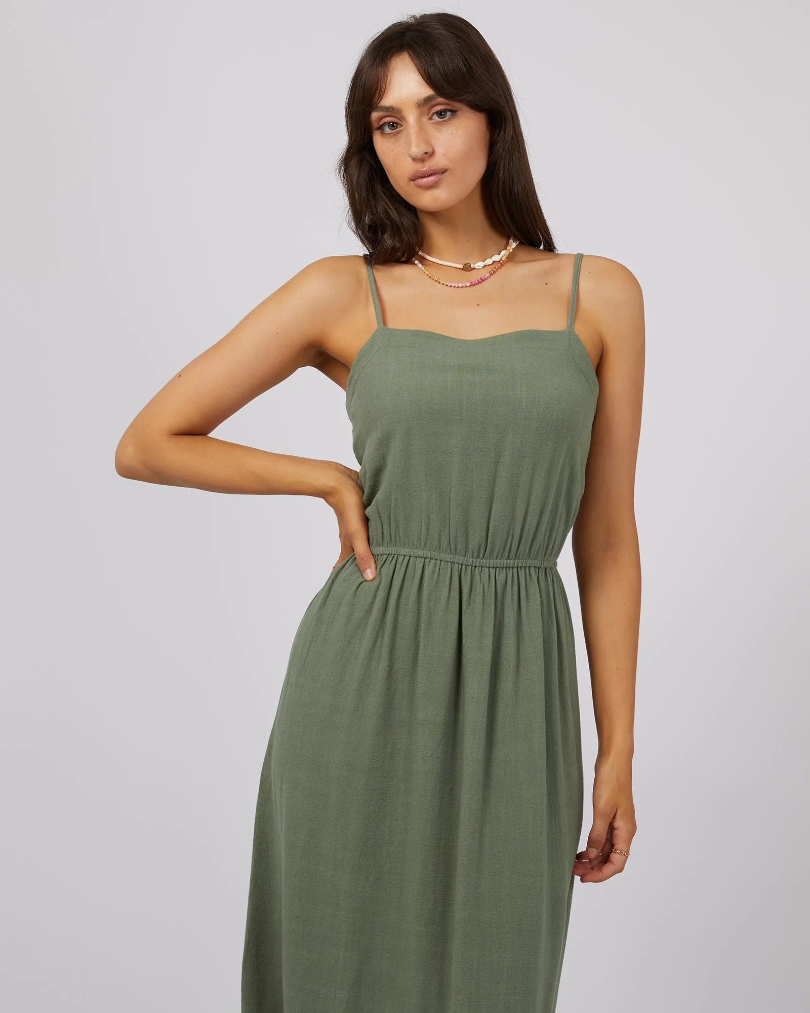 Luxe Linen Maxi Dress Khaki sold by edge clothing product image thumbnail 2