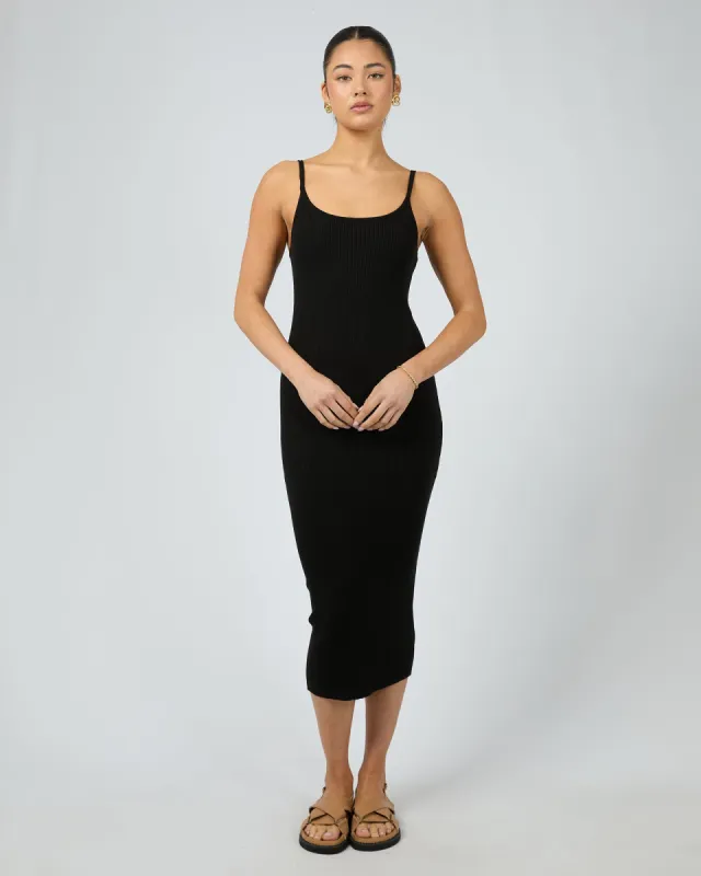 Henley Knit Midi Dress Black sold by edge clothing