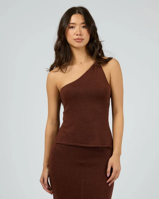 Jayla One Shoulder Top Brown sold by edge clothing