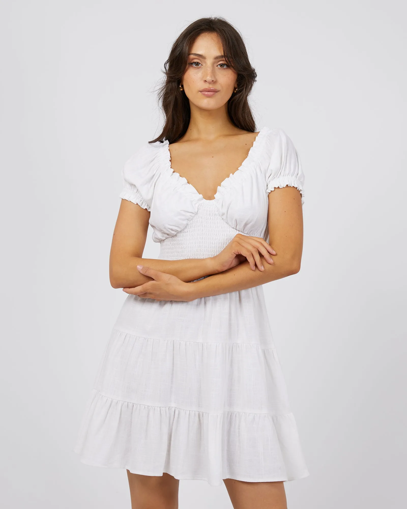 Luxe Linen Mini Dress Vintage White sold by edge clothing