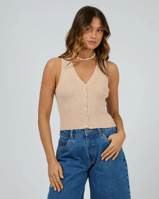 Henley Knit Vest Oatmeal sold by edge clothing