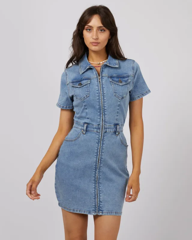 Nicky Denim Mini Dress Light Blue sold by edge clothing