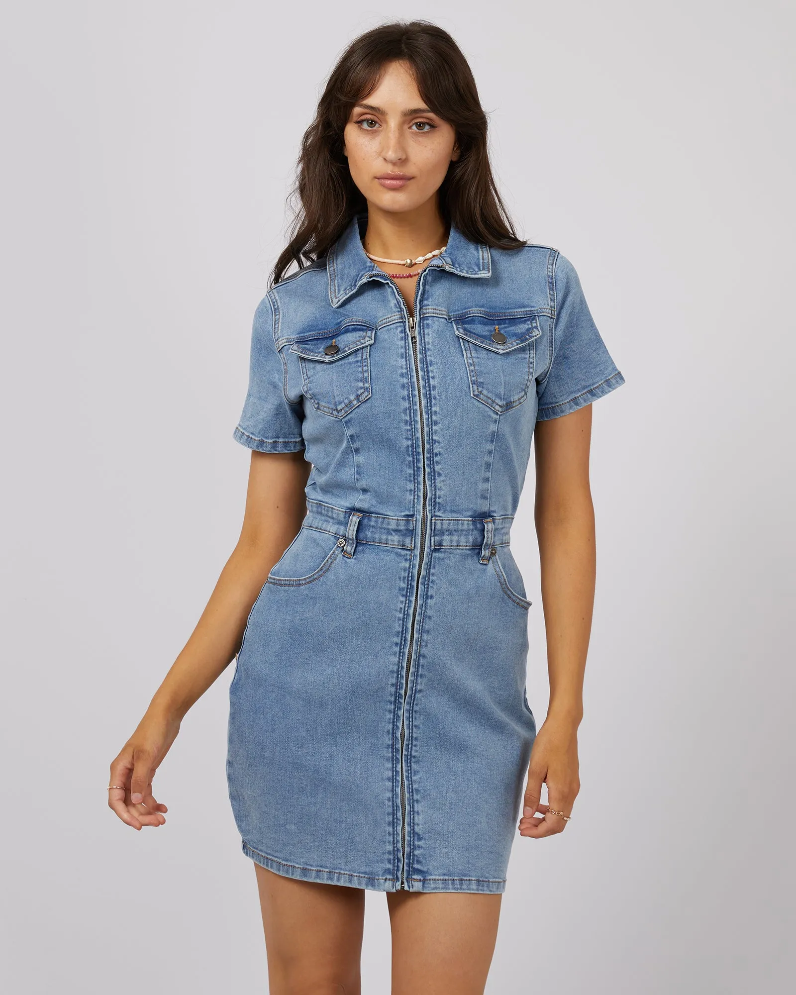 Nicky Denim Mini Dress Light Blue sold by edge clothing