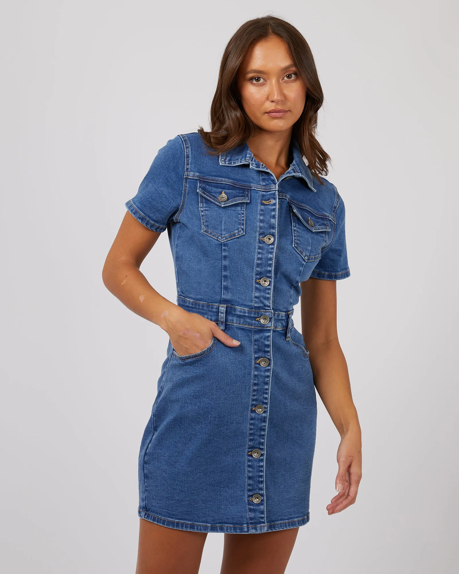 Shay Mini Dress Mid Blue sold by edge clothing