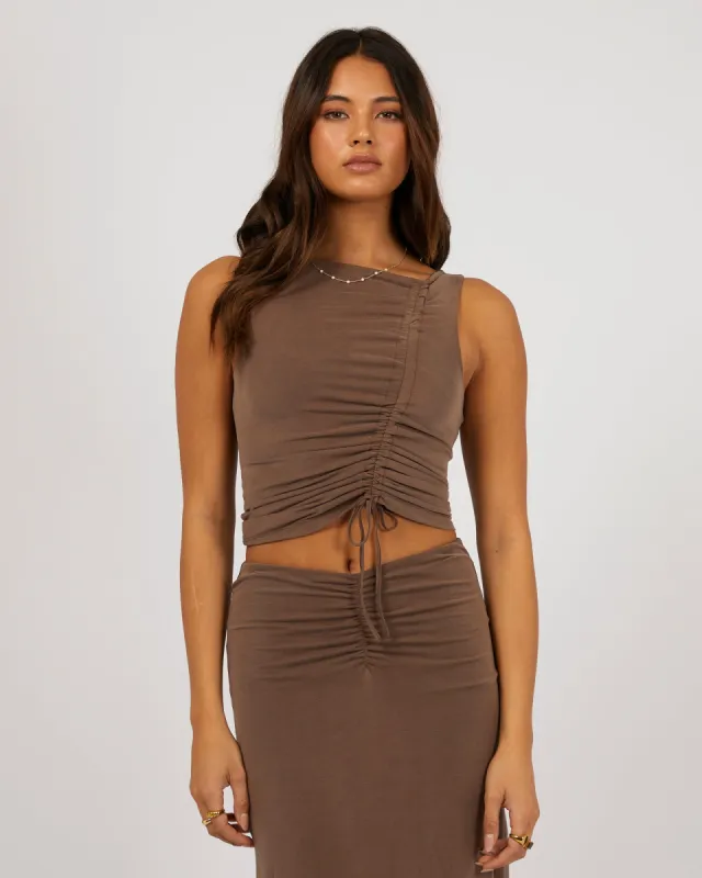 Luxe Ruched Tank Brown sold by edge clothing