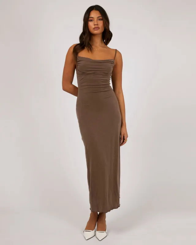 Luxe Cowl Neck Maxi Dress Brown sold by edge clothing