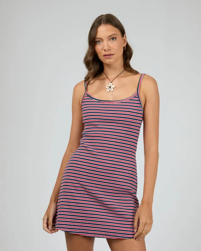 Eve Rib Stripe Mini Dress Navy sold by edge clothing