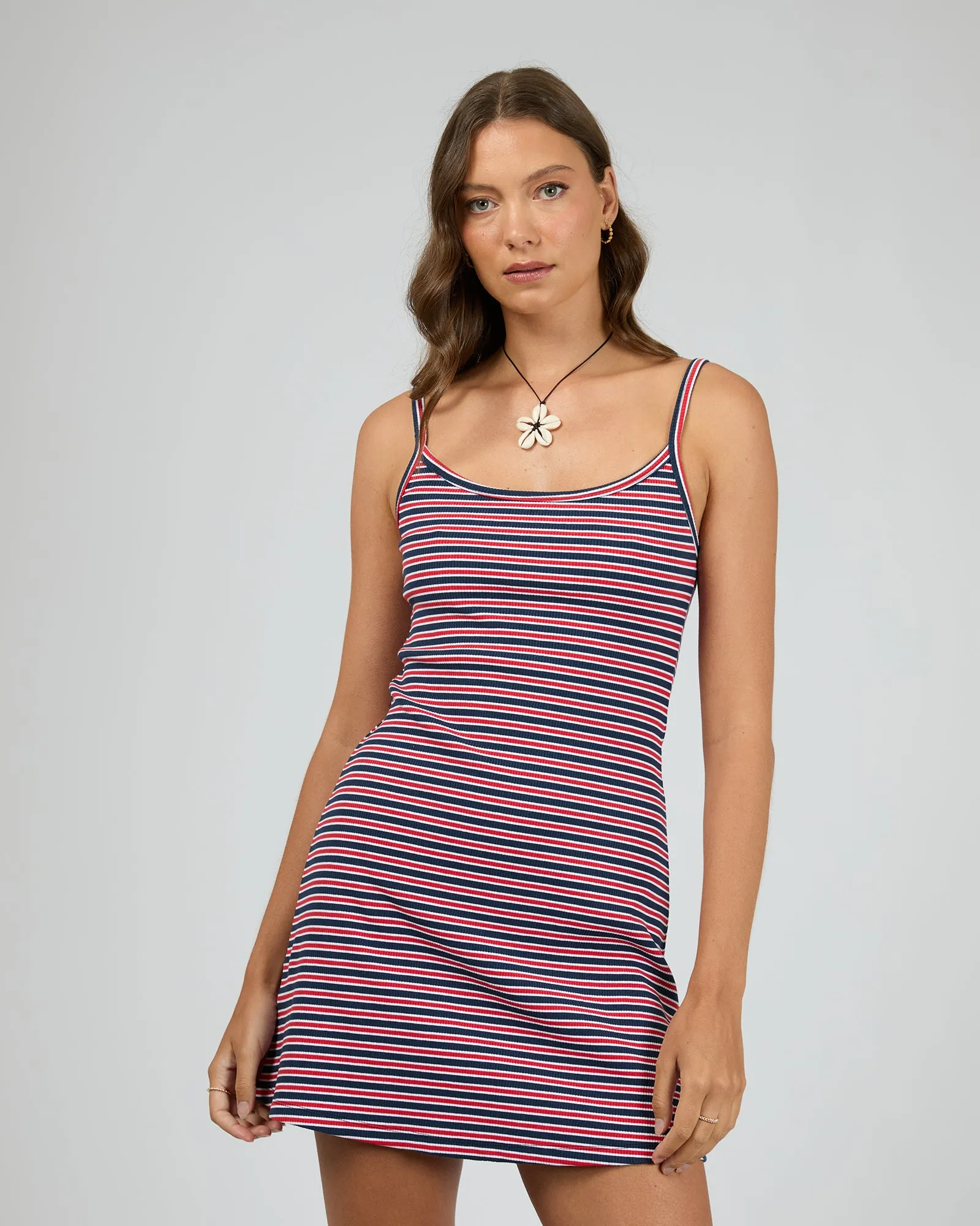 Eve Rib Stripe Mini Dress Navy sold by edge clothing