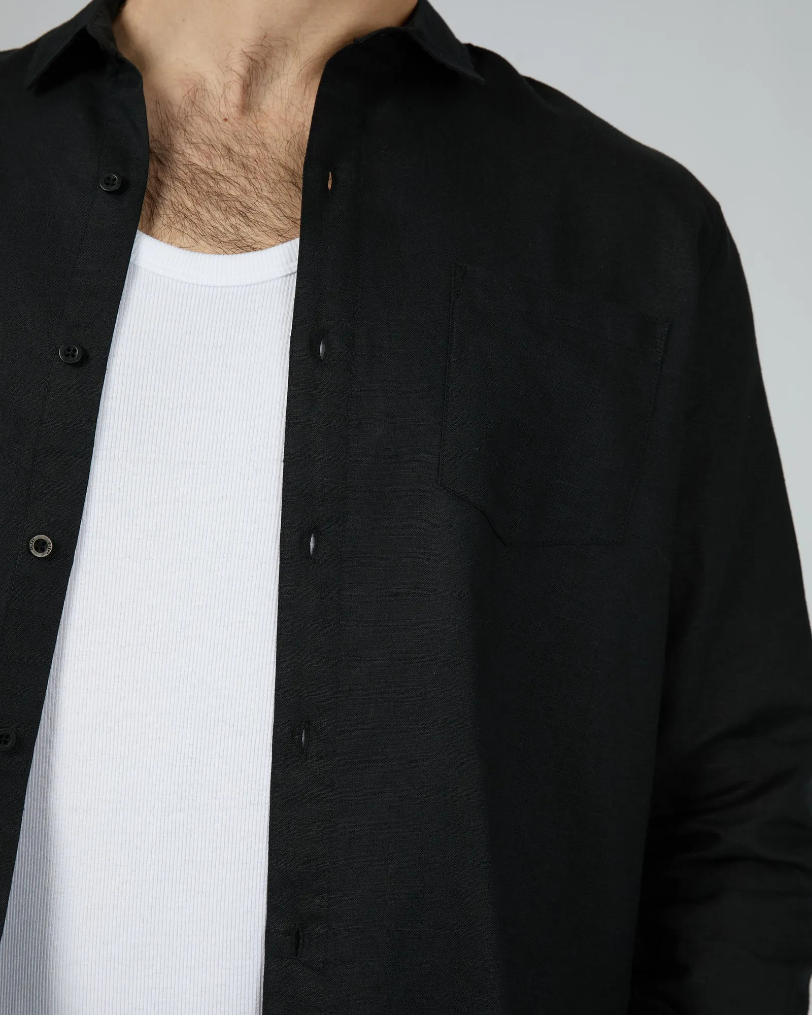 Linen Long Sleeve Shirt Black sold by edge clothing product image thumbnail 5