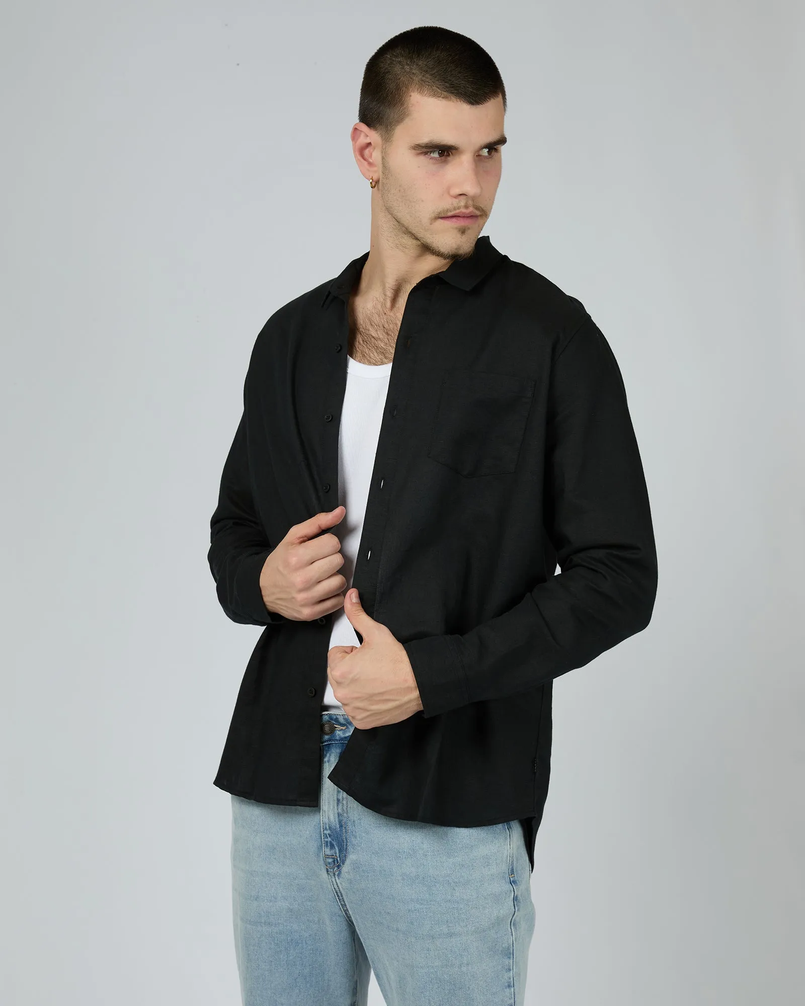 Linen Long Sleeve Shirt Black sold by edge clothing product image thumbnail 4
