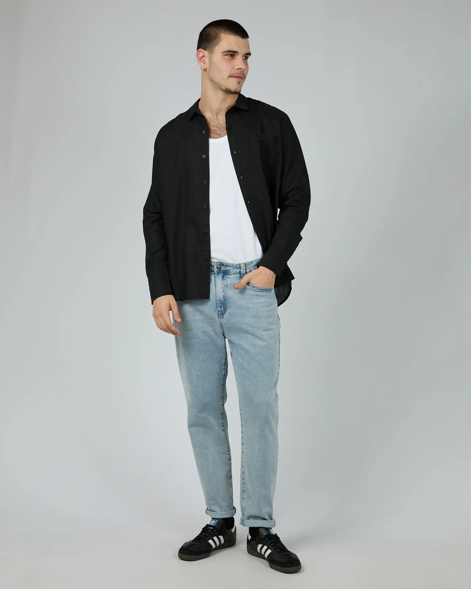 Linen Long Sleeve Shirt Black sold by edge clothing product image thumbnail 2