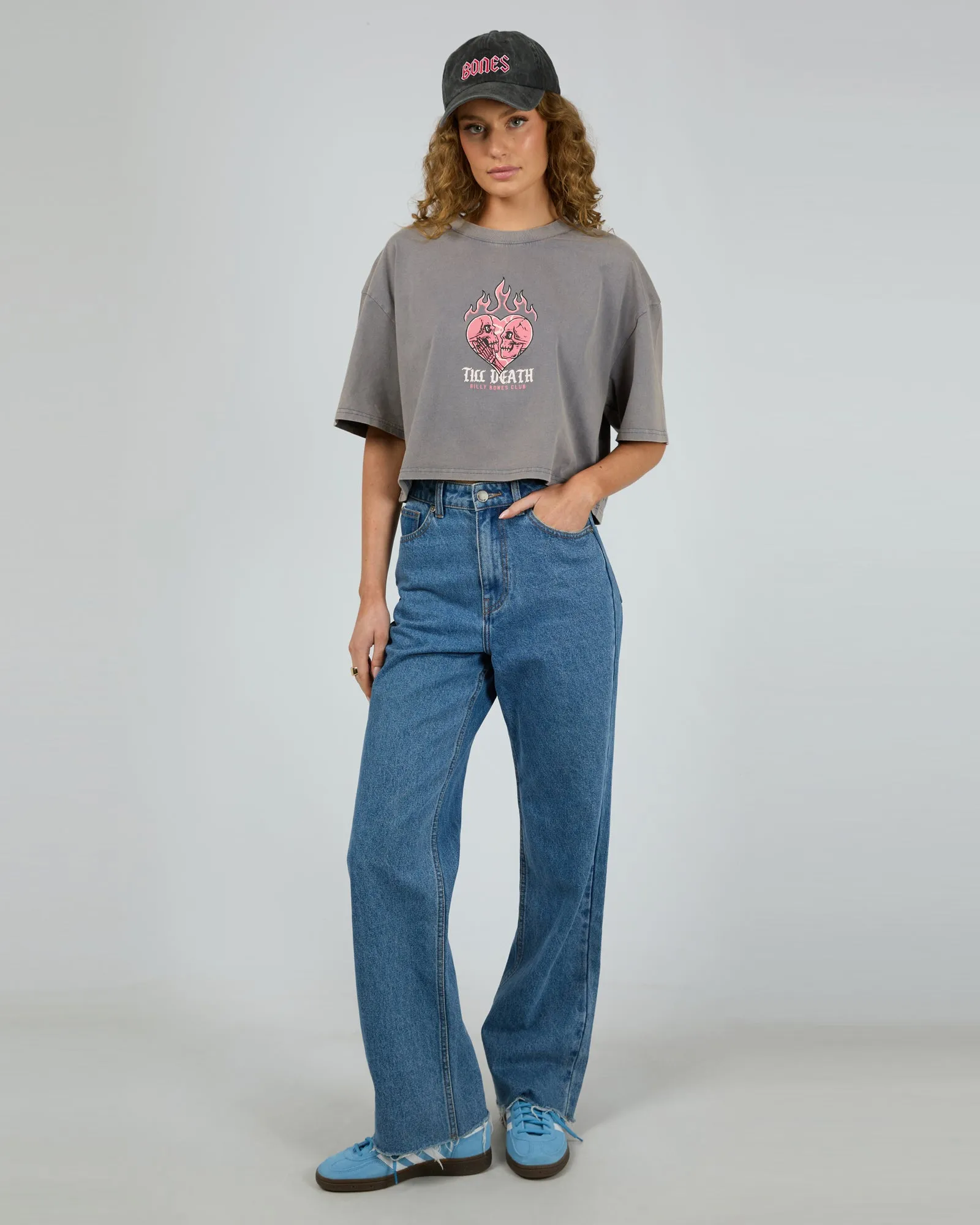 Till Death Crop Tee Petrol Blue sold by edge clothing