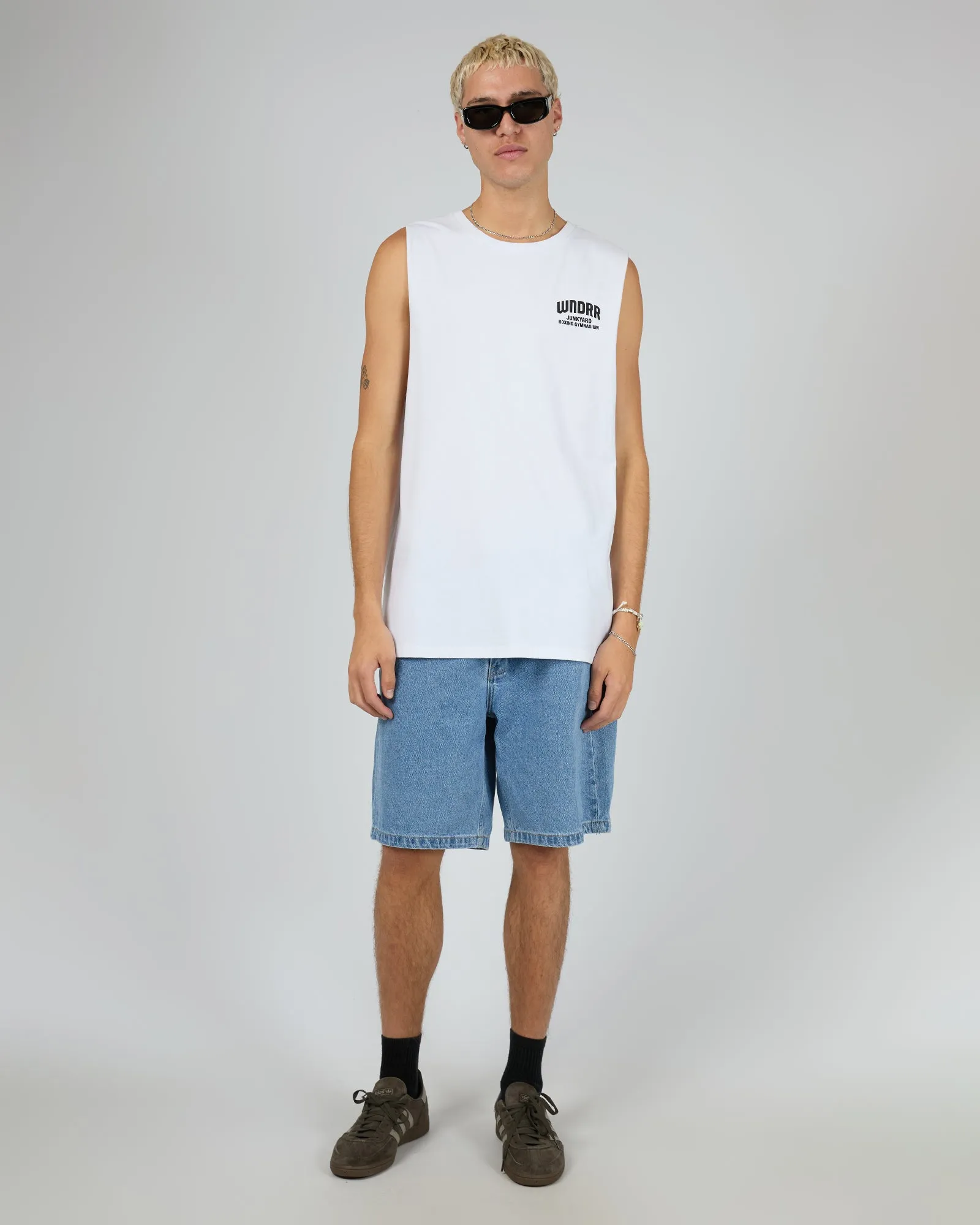 Junkyard Muscle Top White sold by edge clothing