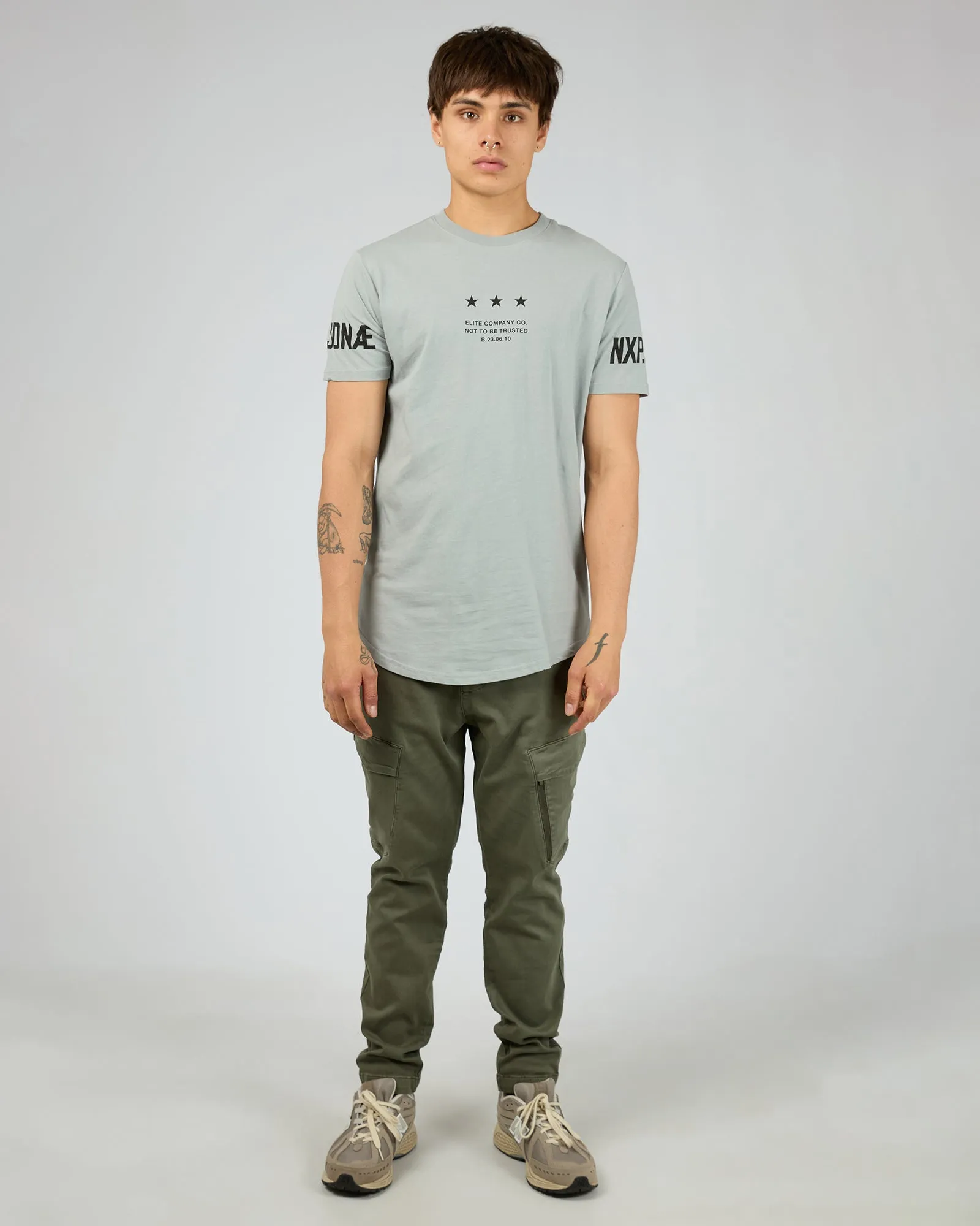 Equaliser Cape Back Tee Neutral Grey sold by edge clothing
