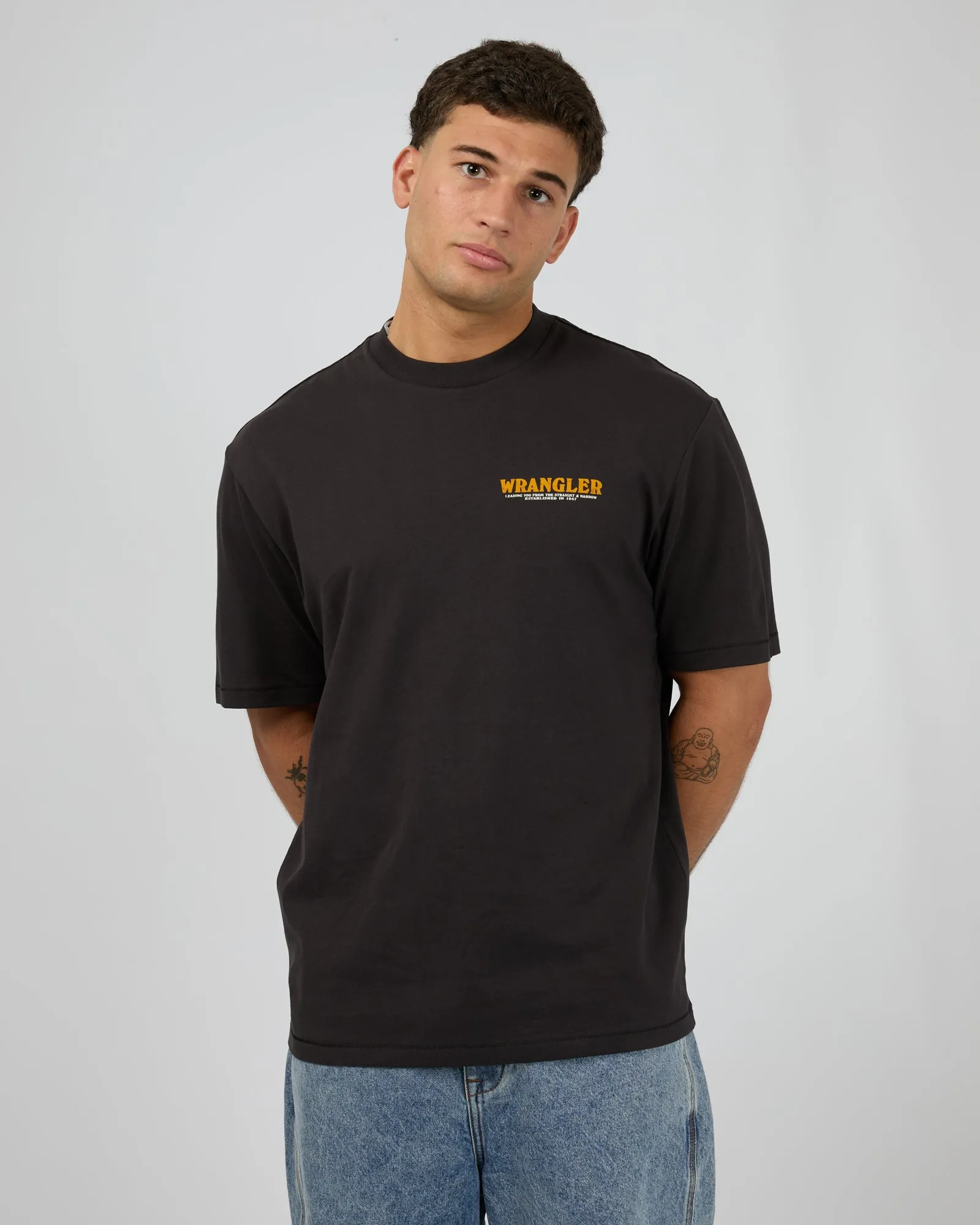 Editorial Slacker Tee Worn Black sold by edge clothing