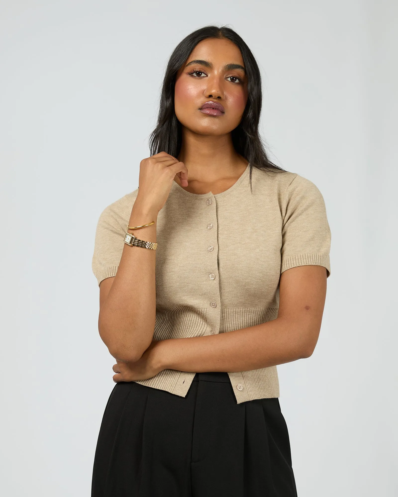 Patricia S/S Cardigan Oatmeal sold by edge clothing