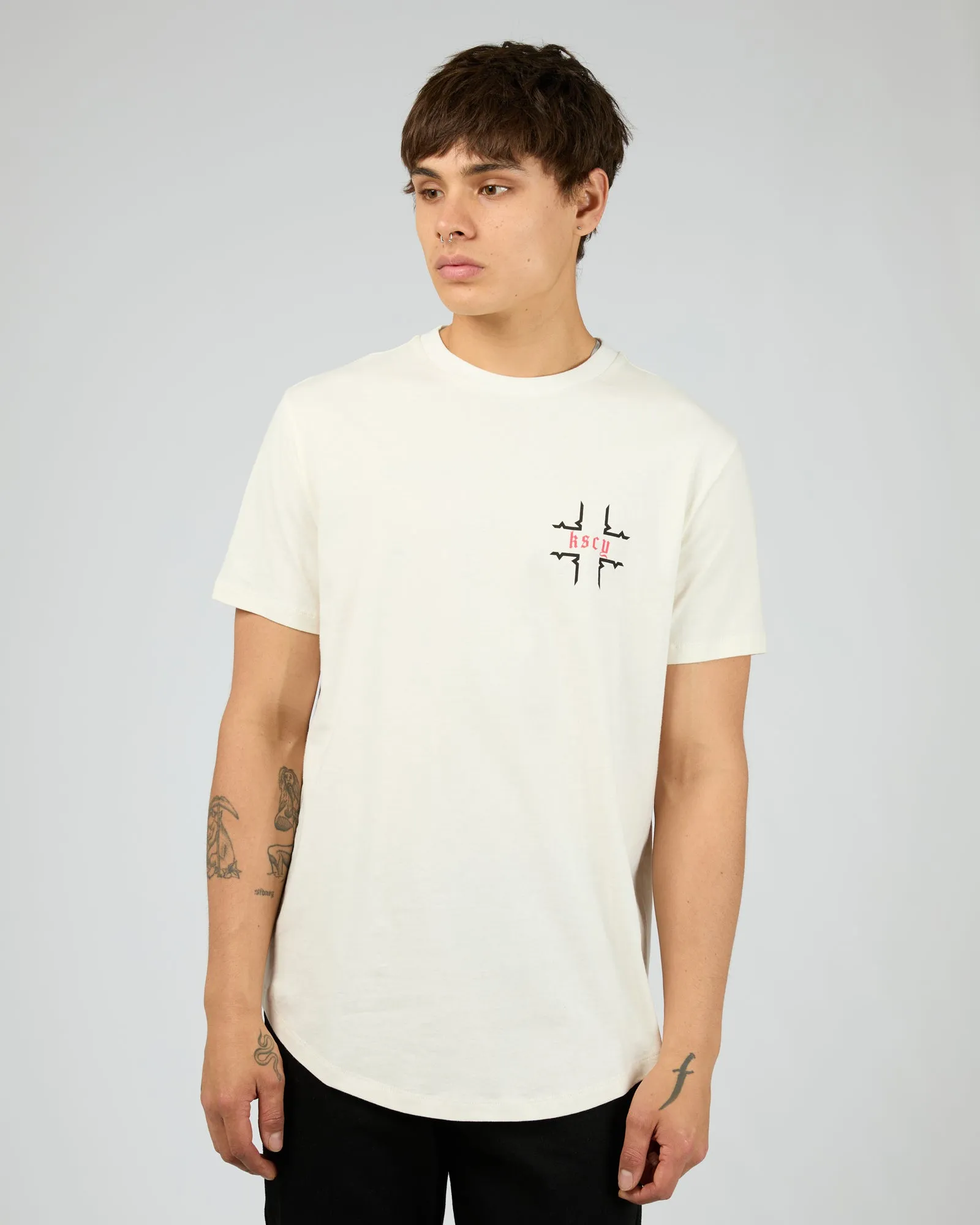 Thready Dual Curved Tee White sold by edge clothing