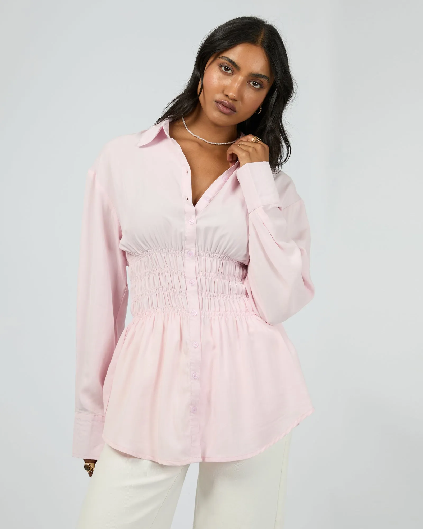 Naomi Rouched Shirt Pale Pink sold by edge clothing