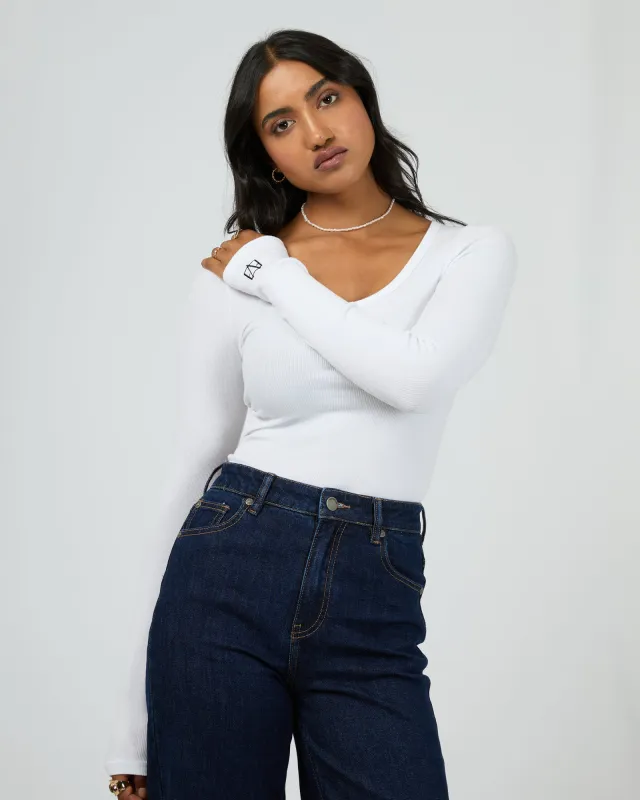 Icon Scoop Neck L/S Top White sold by edge clothing