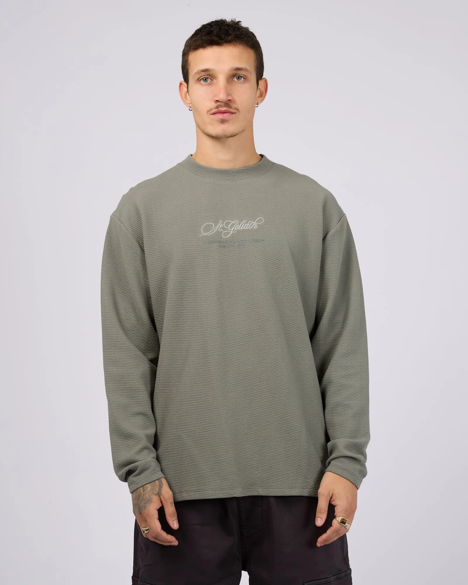Arching Textured Crew Agave Green sold by edge clothing