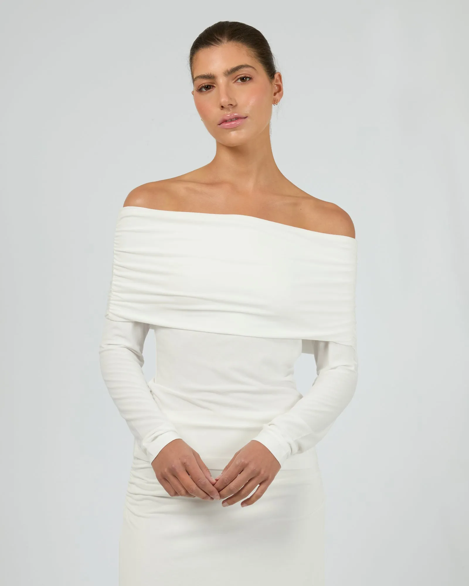 Luxe Off The Shoulder Top Vintage White sold by edge clothing