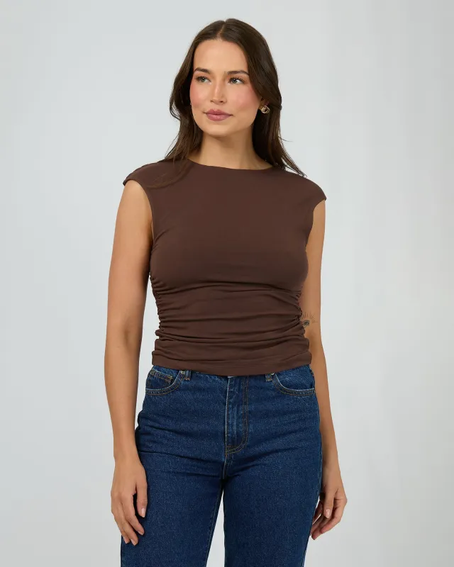 Evie Ruched Top Chocolate sold by edge clothing