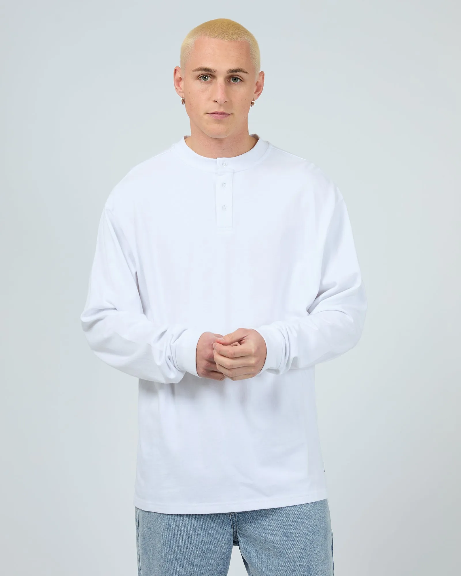 Henley Long Sleeve Top White sold by edge clothing