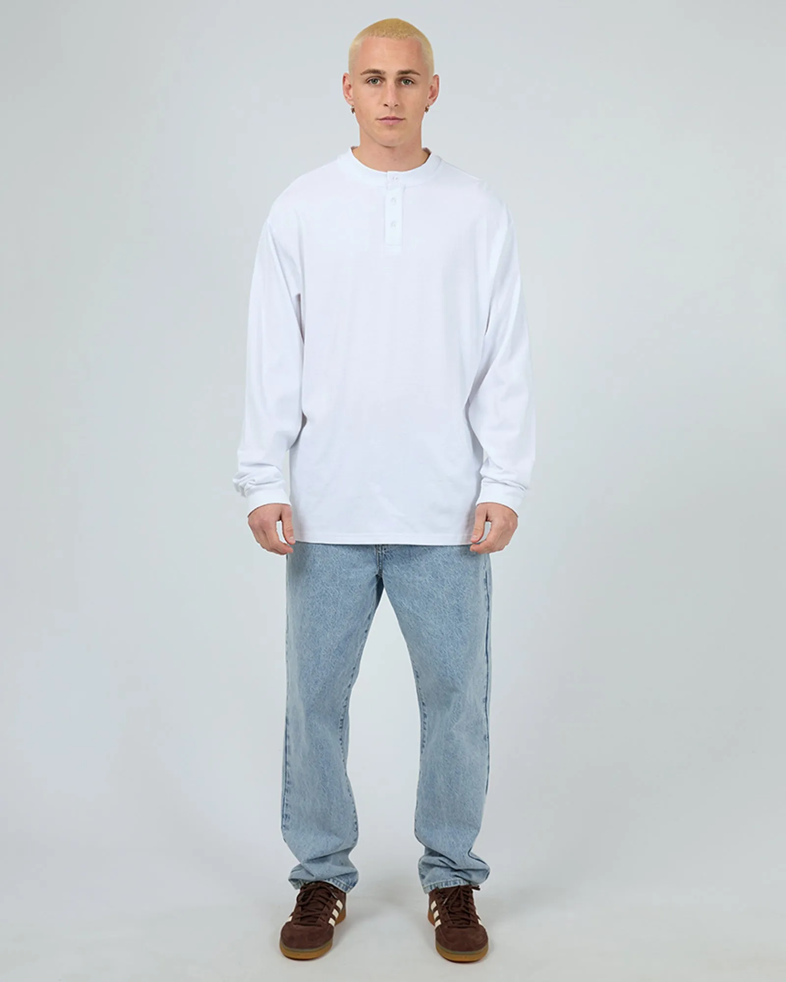 Henley Long Sleeve Top White sold by edge clothing product image thumbnail 2