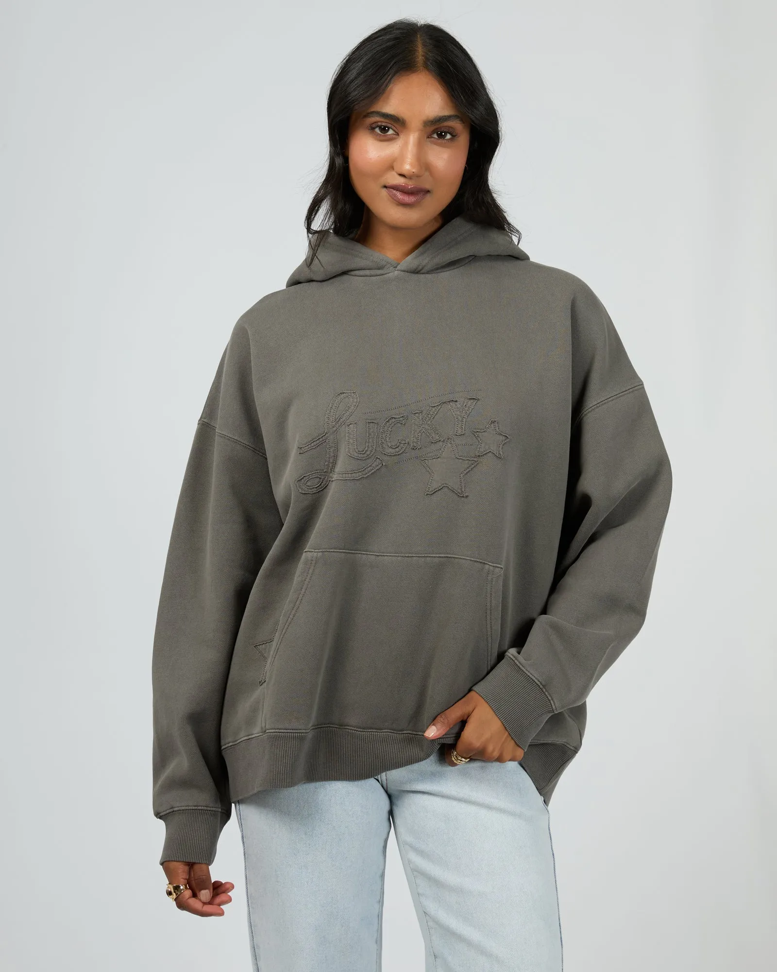 Lucky Star Relaxed Hoodie Charcoal sold by edge clothing
