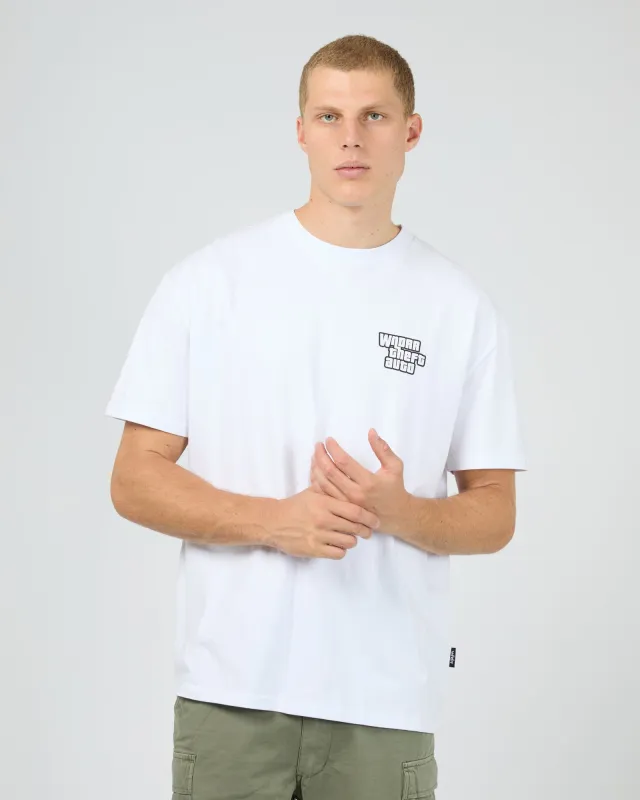 Most Wanted Box Fit Tee White sold by edge clothing