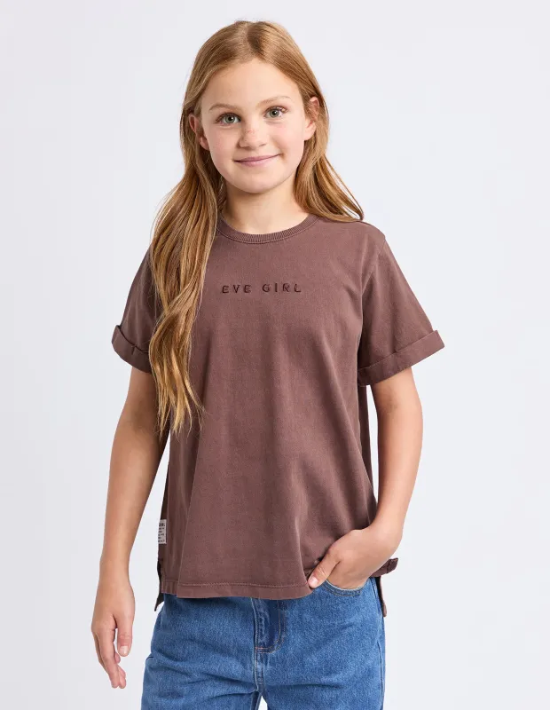 Teen Eve Girl Washed Tee Brown made by edge clothing