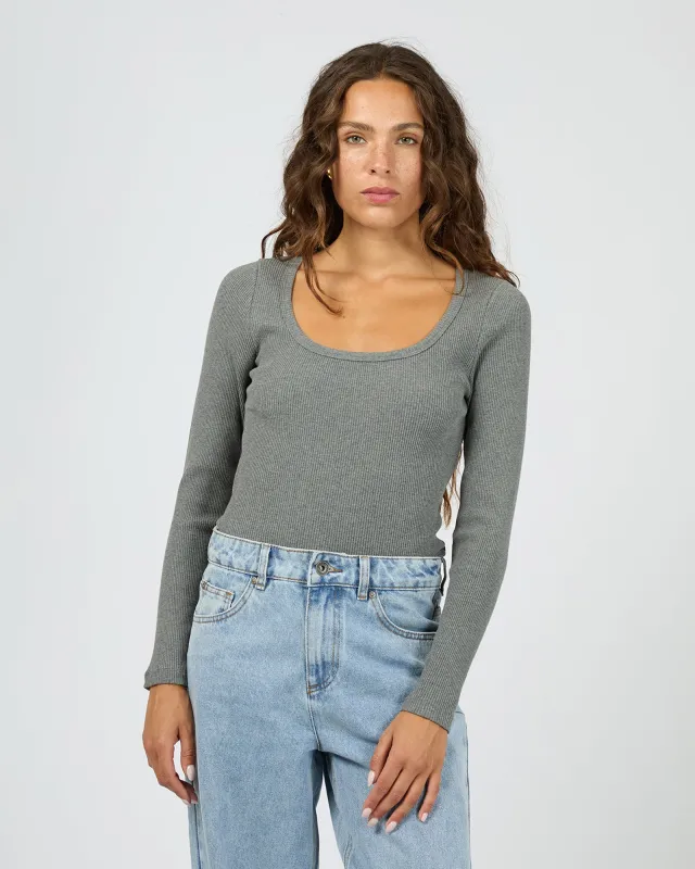 Hazel L/S Tee Charcoal Marle sold by edge clothing