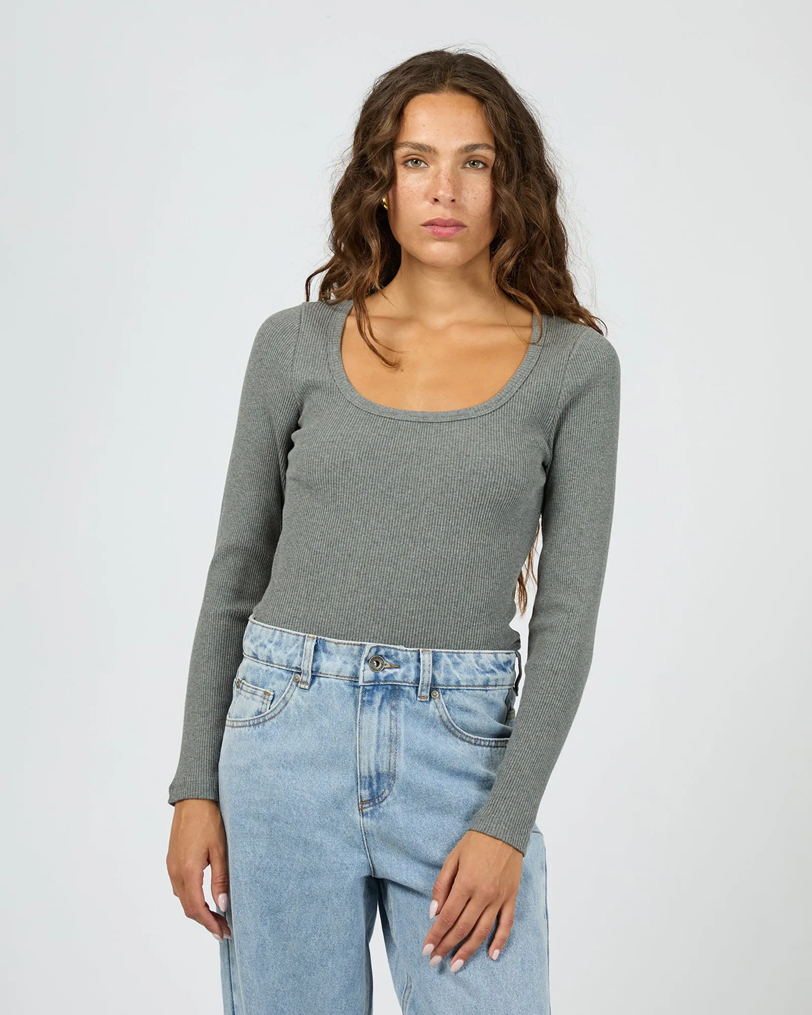 Hazel L/S Tee Charcoal Marle sold by edge clothing