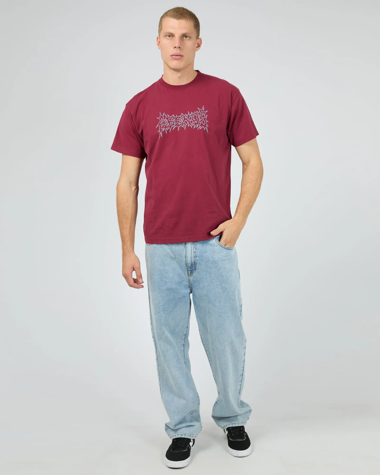 Mental Recycled Boxy Fit Tee Burgandy sold by edge clothing product image thumbnail 2