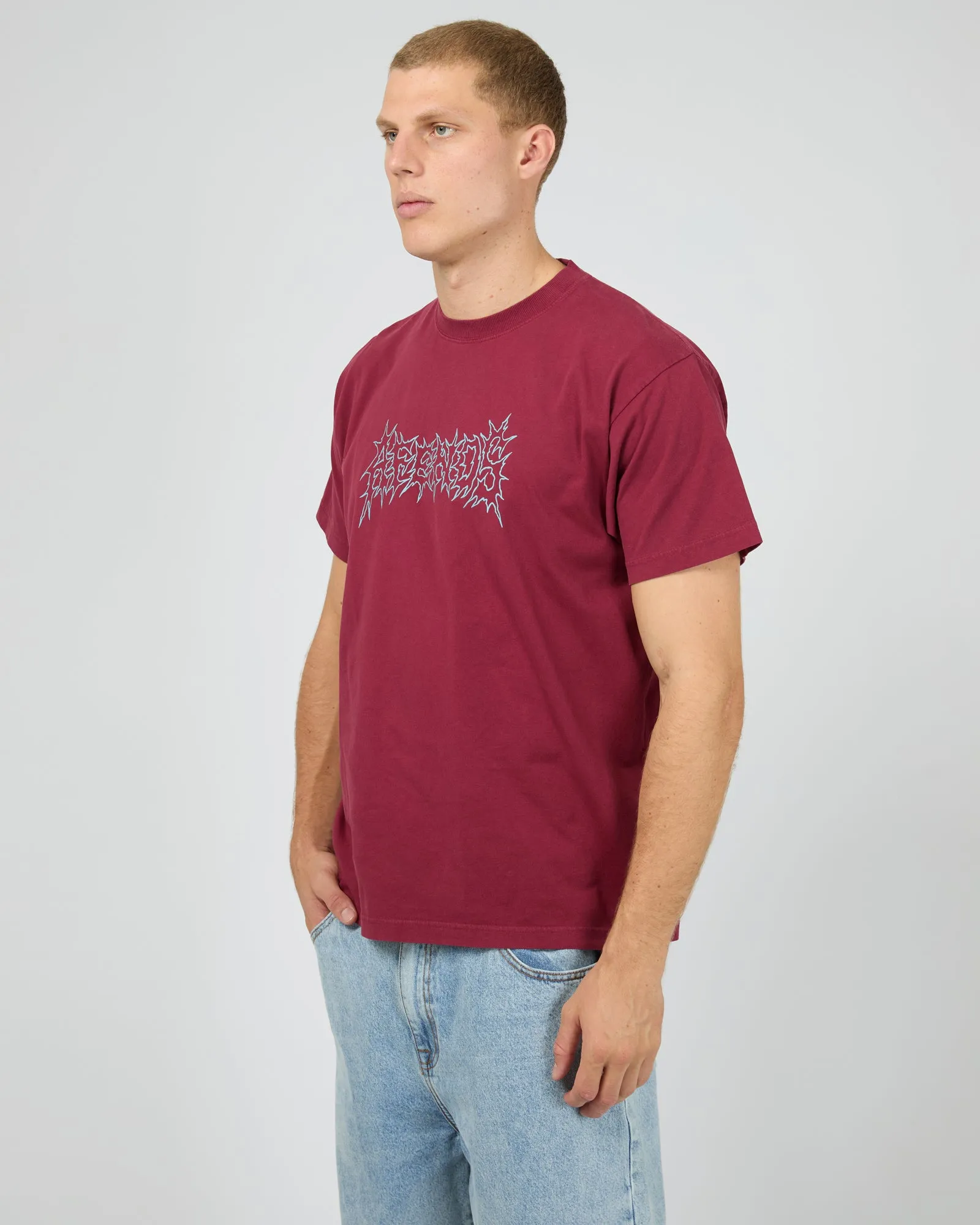 Mental Recycled Boxy Fit Tee Burgandy sold by edge clothing product image thumbnail 3