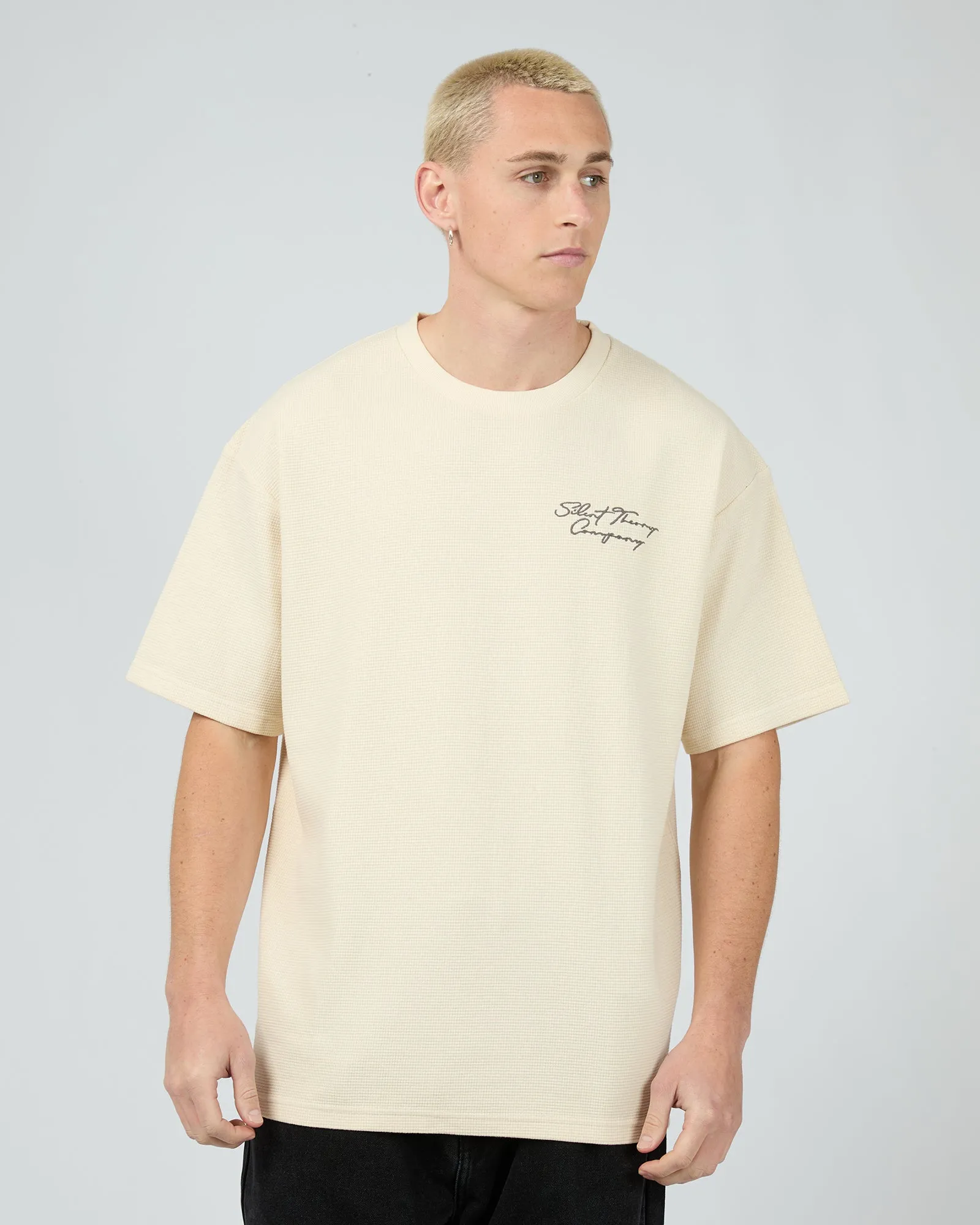 Critical Script Tee Natural sold by edge clothing