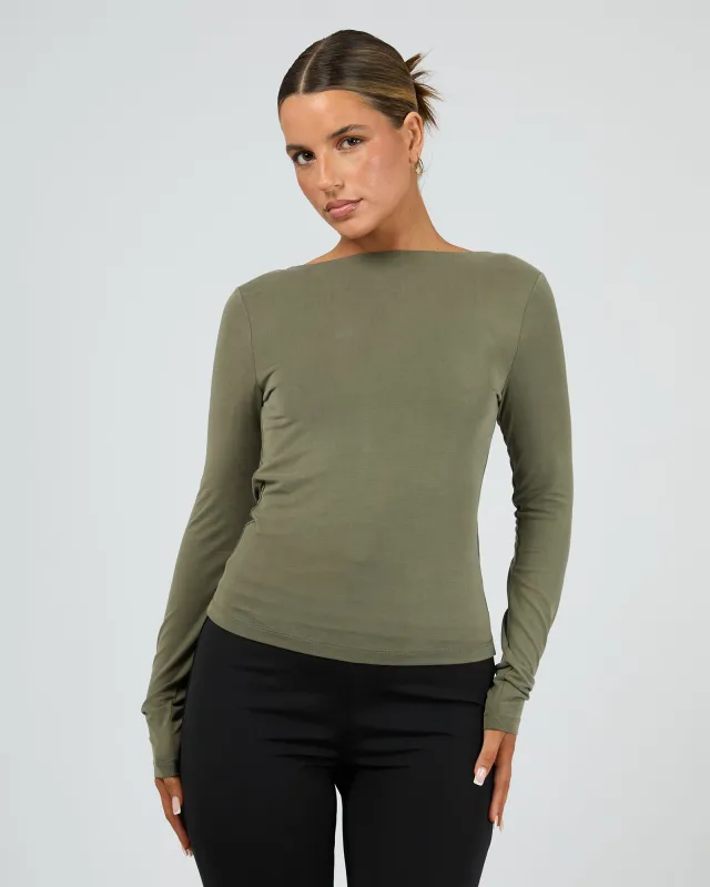 Luxe Draped Top Khaki sold by edge clothing